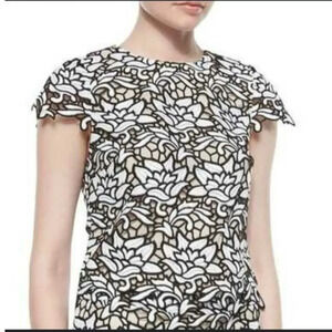 Alice + Olivia Embroidered Black & White Short Sleeve Top